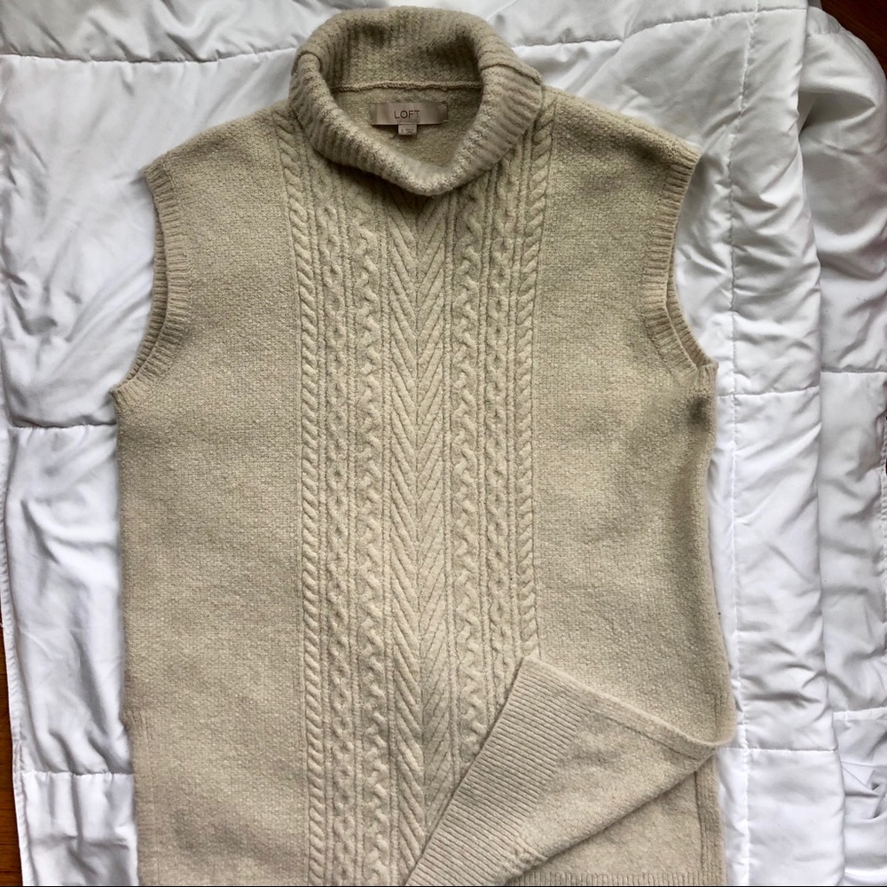 LOFT Sleeveless Sweater Tunic, Beige, Small